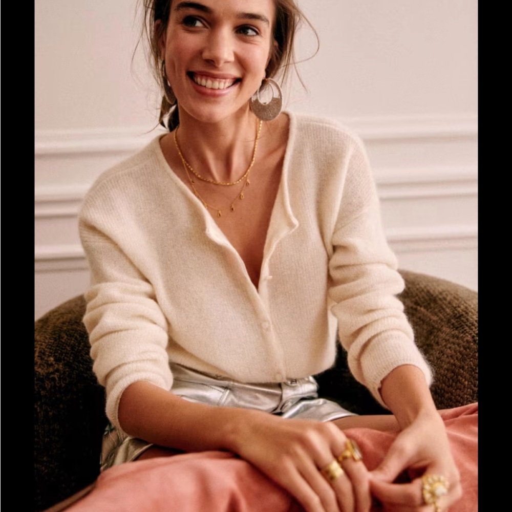 La Maille Sezane Paris Gaspard Cardigan, Kid Mohair/Wool Blend, Blush, NWOT, S